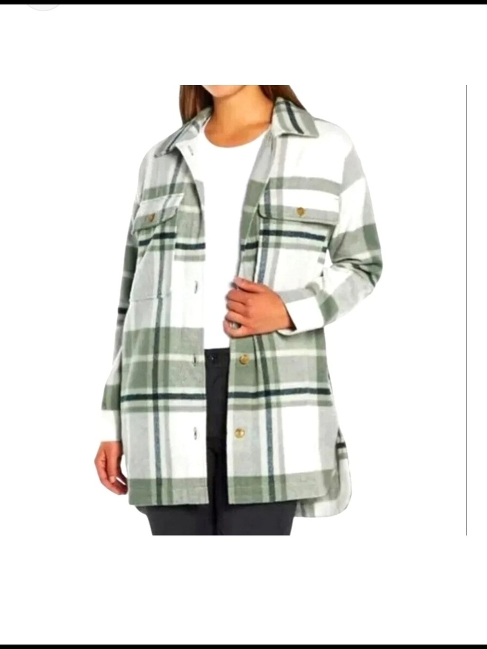 Banana Republic Olive & White Plaid Shacket Jacket, sz S